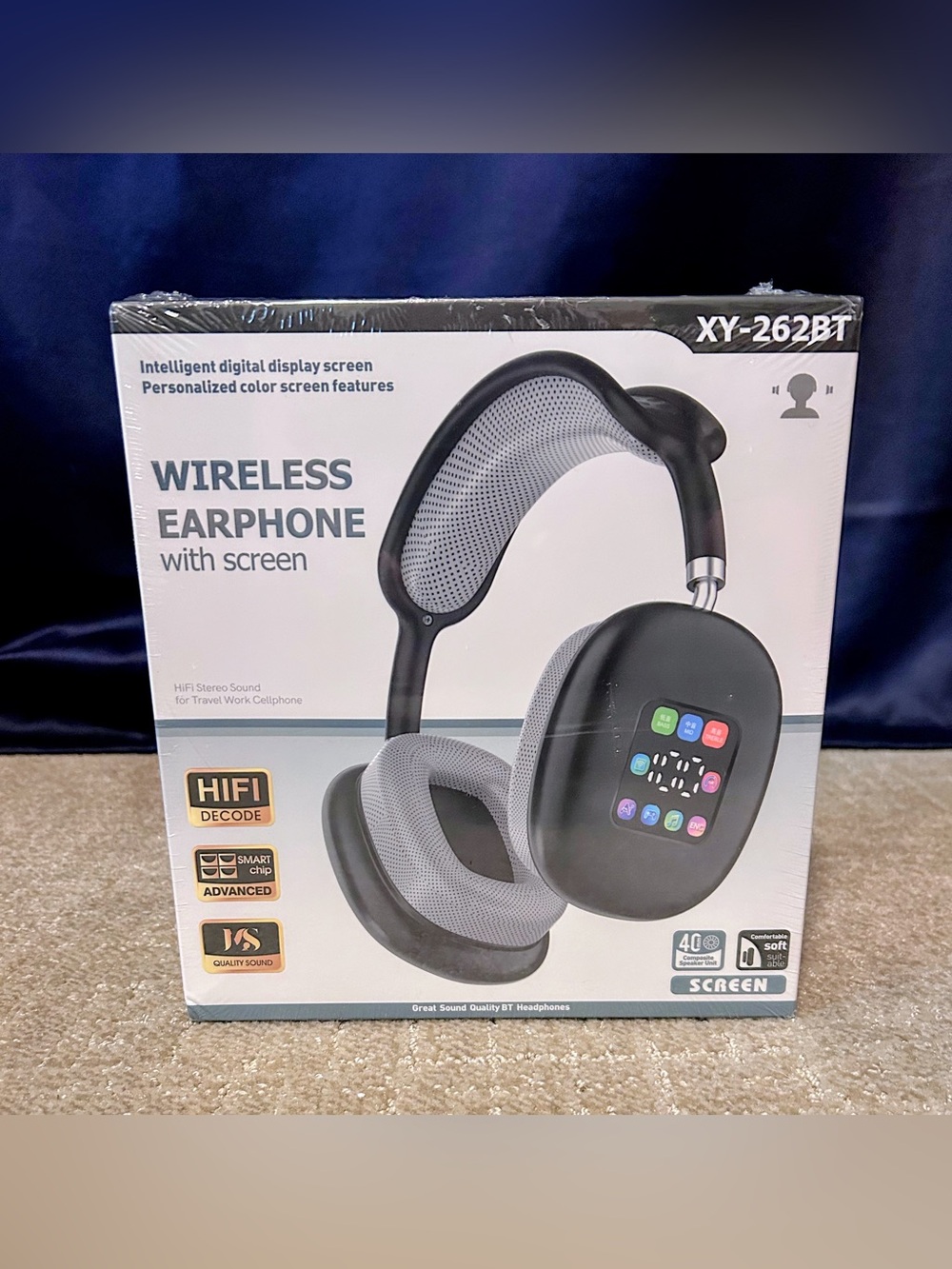 Wireless Over-Ear Headphones with Screen - Black